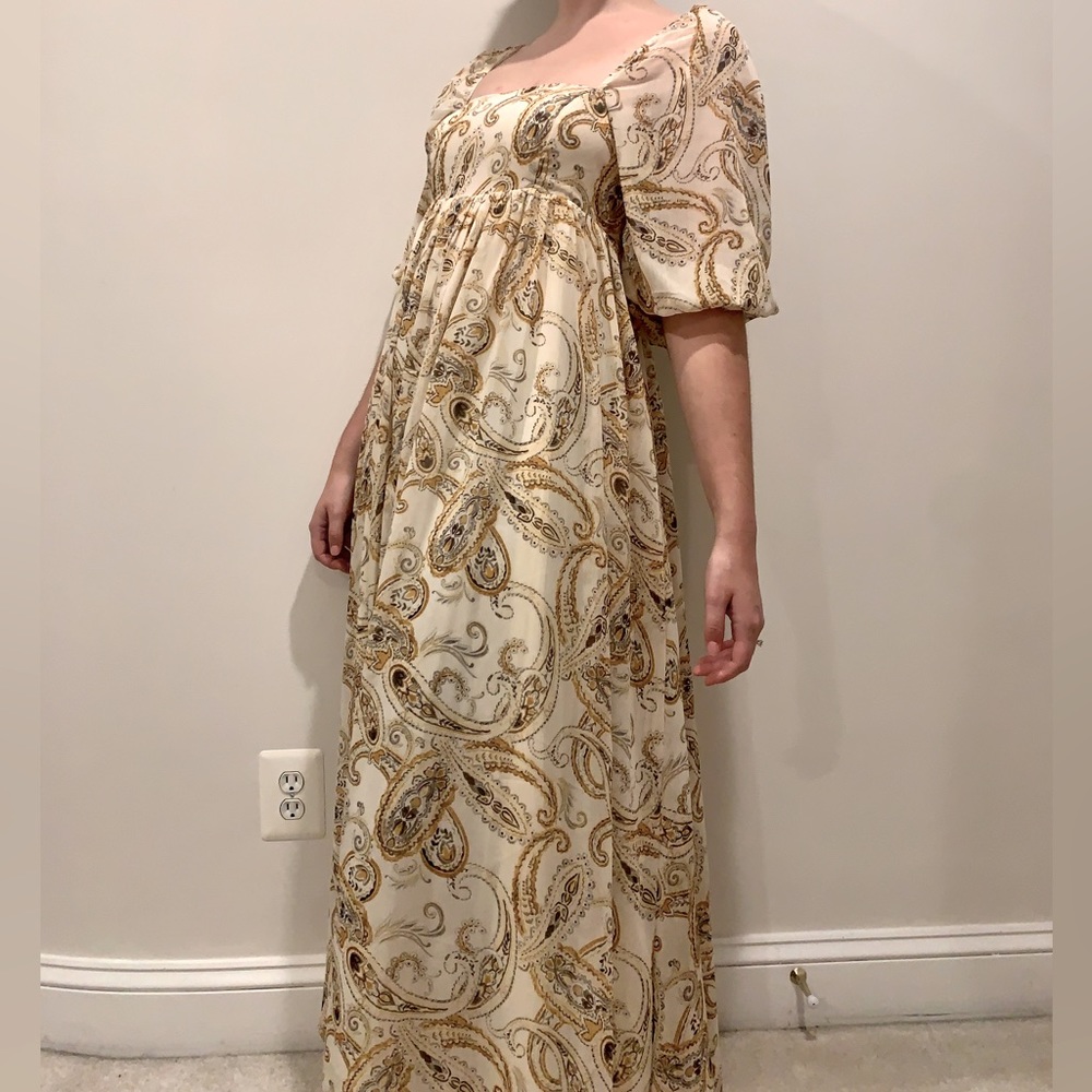Paisley Puff Sleeve Babydoll Empire Waist Dress